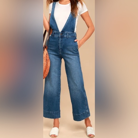 Free People A-Line Medium Wash Overalls Size 0 - Picture 1 of 13